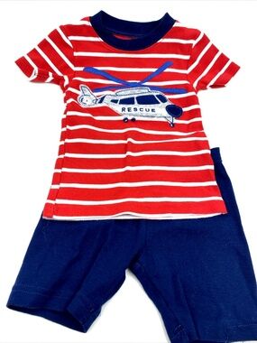Carter's Baby Outfit Size 18m Boys Matching 2pc Set Rescue Top Shorts Red Navy